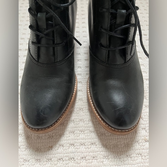 Whimsygoth Dark Academia Black leather lace up ankle boot - Picture 3 of 12